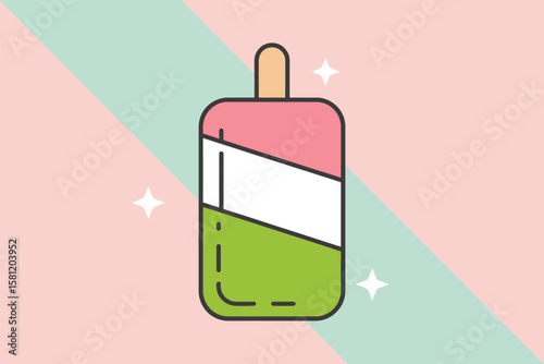 Popsicle illustration with three flavors and a wooden stick design.