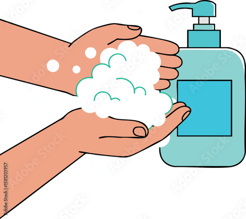 Hand Washing with Soap and Foam for Hygiene and Health Protection Vector Illustration