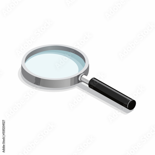 Magnifying Glass on White: A detailed isometric view of a magnifying glass, perfect for representing investigation, discovery, or detailed examination.