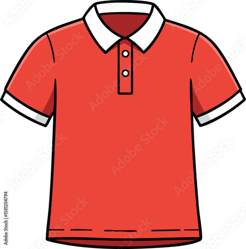 Red polo shirt with white collar and sleeve trim vector illustration for casual fashion and summer style clothing design