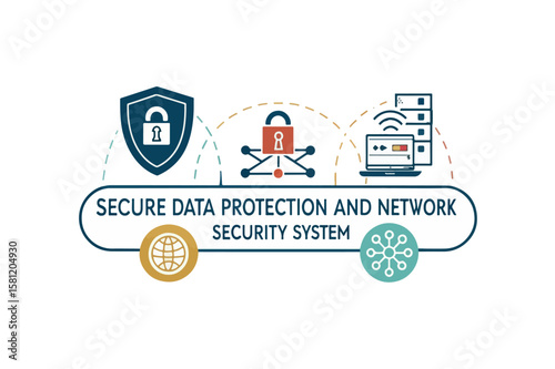 Secure data protection and network security system vector on white background.02