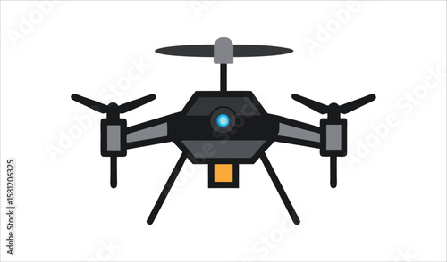 Modern quadcopter drone with camera and propellers isolated on white background