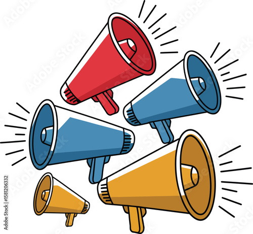 vector illustration featuring multiple megaphones