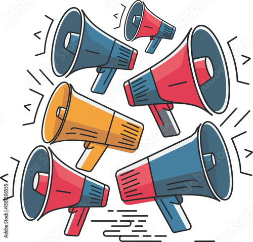 vector illustration featuring multiple megaphones