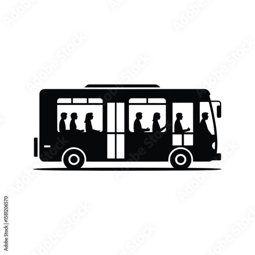 Black silhouette of a bus with passengers transportation vehicle