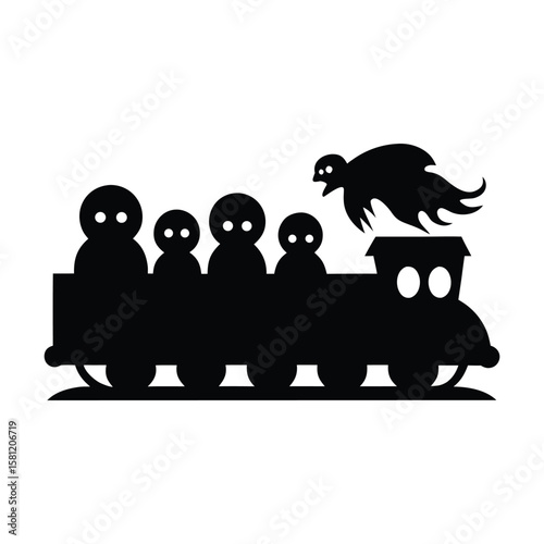 Ghost train speeding through haunted tracks Halloween silhouette Vector illustration