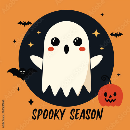 Adorable Spooky Season Ghost Cute Halloween Illustration