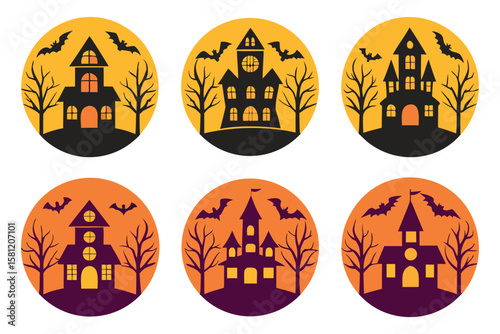 Spooky Halloween Haunted Houses  Vector Illustrations for Your Designs