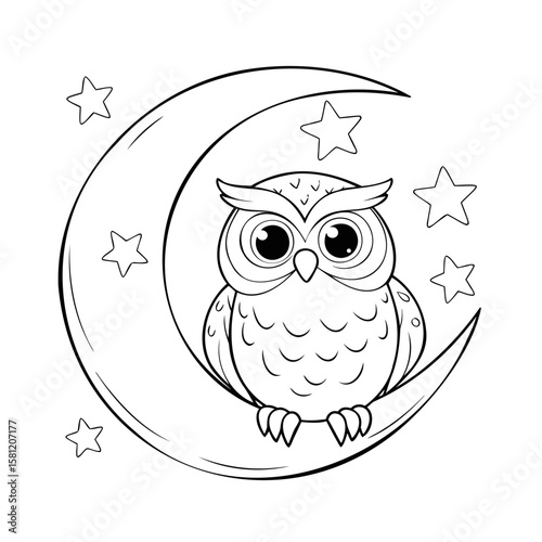 An owl perched on a crescent moon with stars around it night celestial