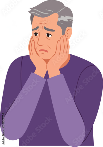Elderly man worried and sad feeling stressed vector illustration showing emotional distress and anxiety in middle aged person