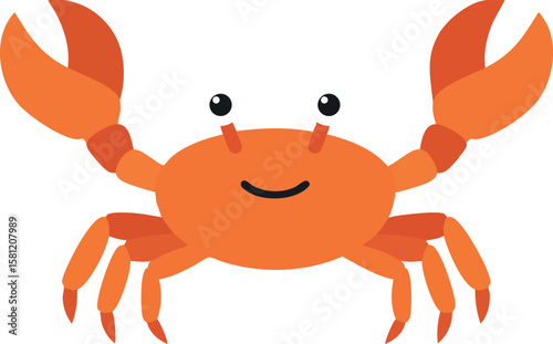 Crab vector illustration with orange color and happy expression in cartoon style for marine and ocean themes