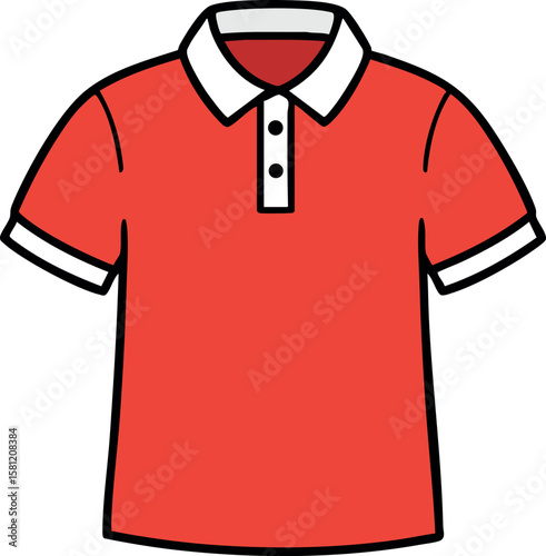 Red polo shirt with white collar and sleeve cuffs simple clothing vector illustration
