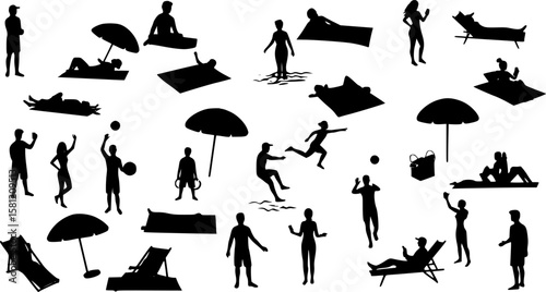 Vector illustration set of silhouette people enjoying summer vacation