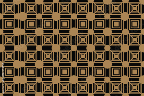 Geometric pattern features squares and circles in a seamless design.
