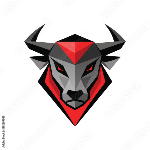 Geometric bull head logo in red gray and black colors on a white background vector