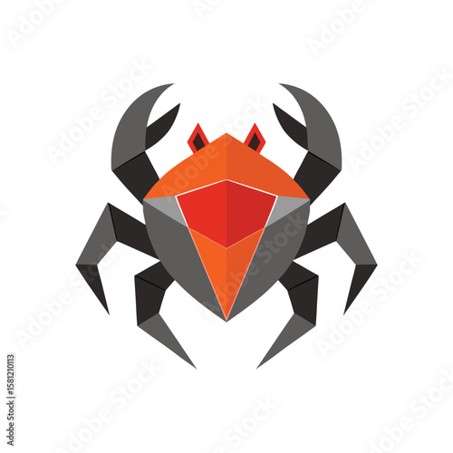 Geometric crab logo illustration with orange red and gray angular shapes on white background
