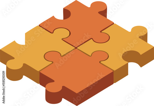 Puzzle pieces icon with orange and yellow colors for teamwork and problem solving concept vector illustration