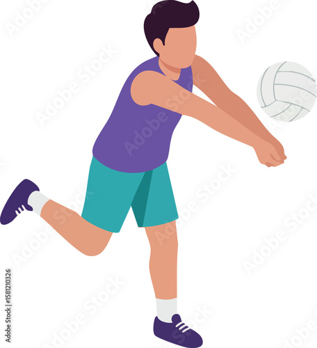 Volleyball player hitting ball with forearms in active sports motion vector illustration