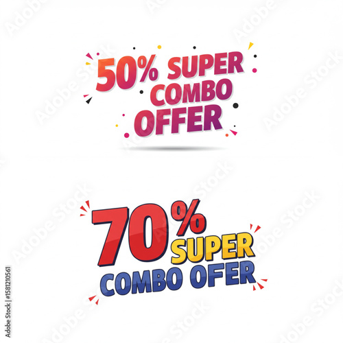 Explore promotional graphic sale banners with fifty percent and seventy percent off super combo deals ideal for marketing materials.