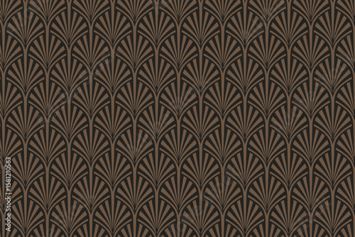Art deco pattern with stylized trees in brown and black shades.