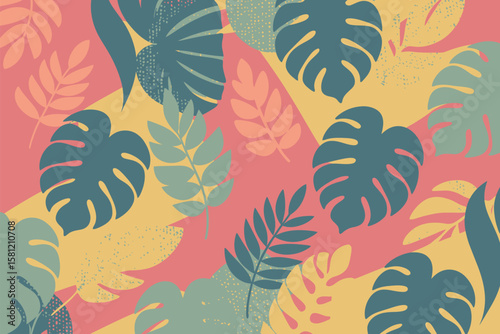 Tropical leaves pattern design with monstera and foliage elements.