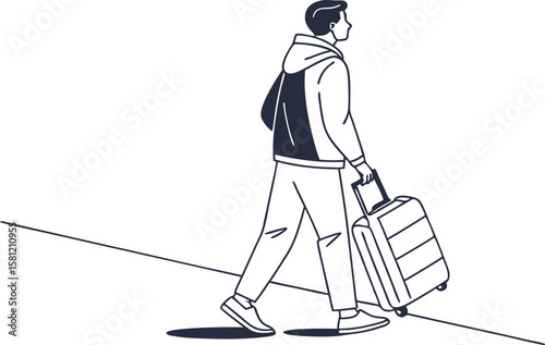 Modern Casual Man with Luggage on White Travel Scene