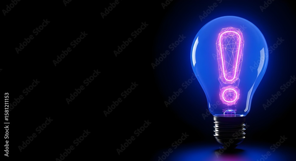 Glowing Exclamation Mark in Light Bulb - Abstract Concept of Idea, Attention, Importance, and Innovation
Glowing Exclamation Mark in Light Bulb - Abstract Concept of Idea, Attention, Importance, and Innovation