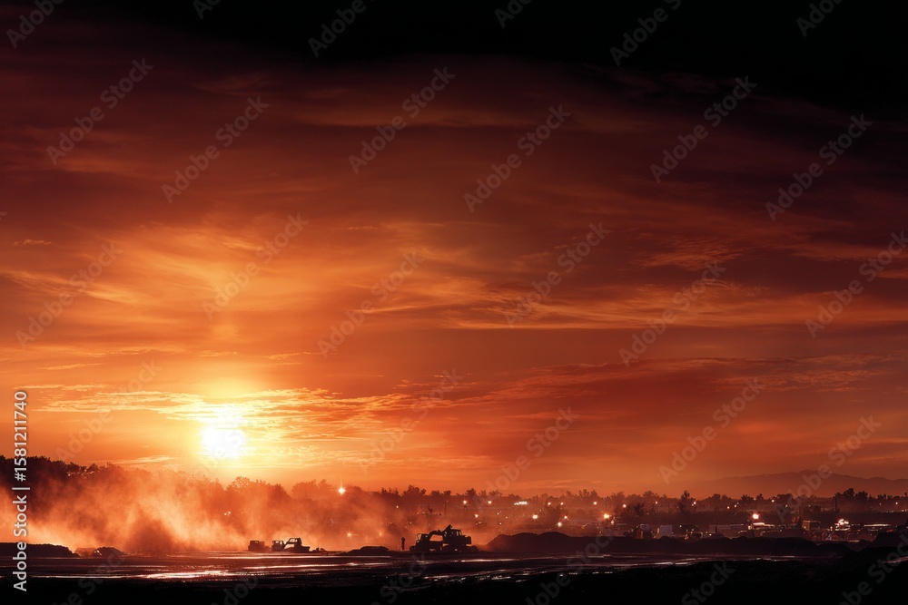 Naklejka premium Asphalt laying machines highlighted by digital overlays. High-tech roads. Exploring the production and characteristics of bitumen and asphalt. Asphalt insights. Infrastructure goals.