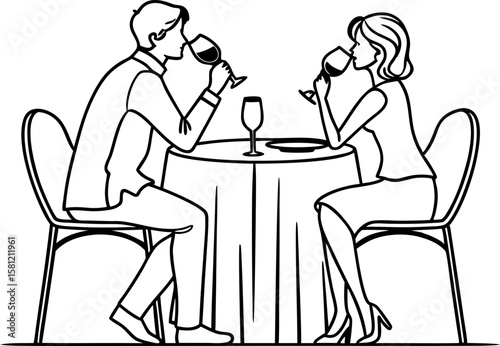 Couple Sitting Together Sharing Wine Vector on White