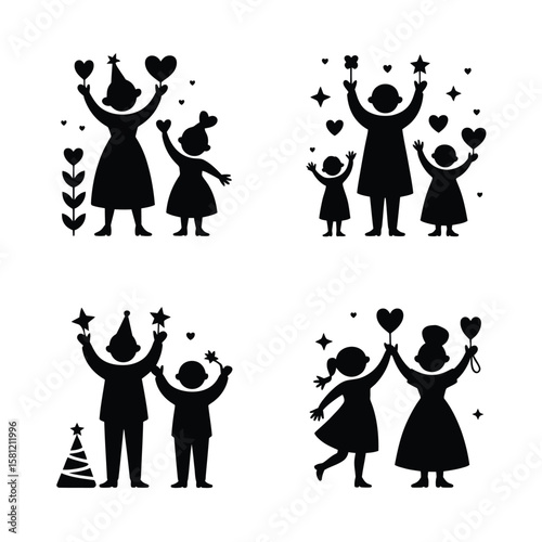 People celebrating with hearts and stars celebration family