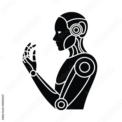 Robotic human profile with articulated hand android head
