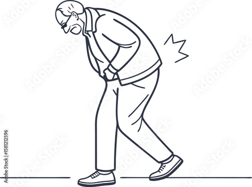 Elderly Man Experiencing Stomach Pain Vector on White