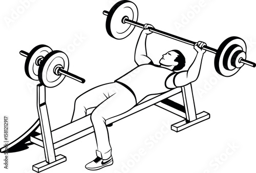 Fit Man Training with Weights Bench Press Style on White