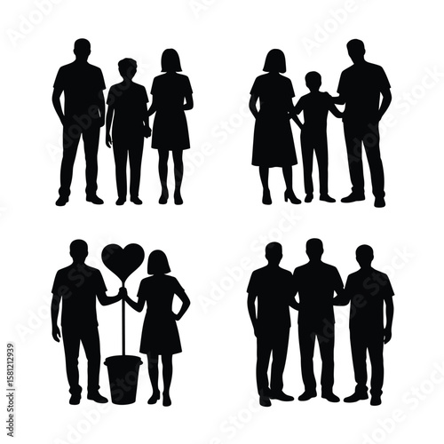 Silhouettes of people families and friends family group