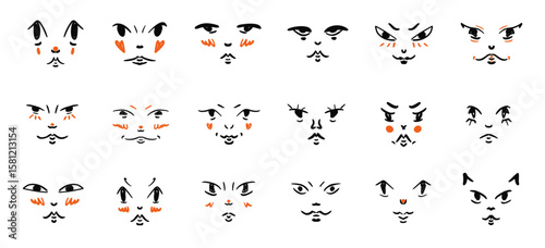 Set of icons. Comic and cartoon character face, retro style. Vintage retro style, face. Vector illustration, clip art.	
