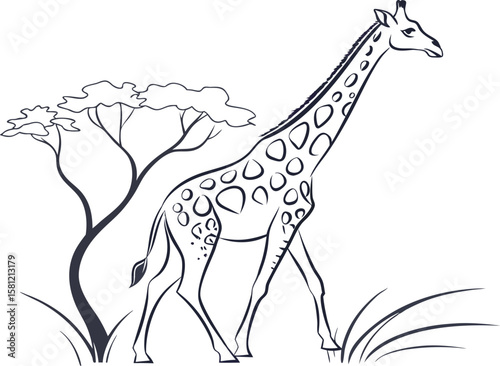 Cute Giraffe Animal Illustration Minimal Style White
