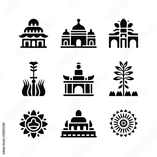Various architectural and floral icons architecture building