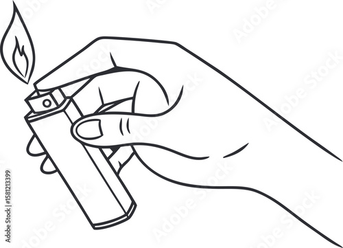 Ignited Lighter Held by Hand Vector Art on White Background for Fire Concept