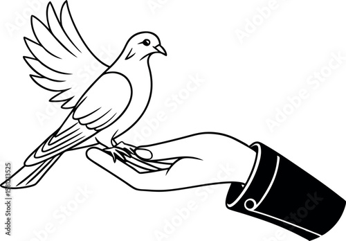 Peaceful Dove Being Offered by Hand Vector on White Background Illustration