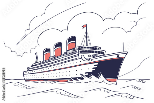 Cruise Ship Traveling Ocean Vector Art on White Background for Travel Theme