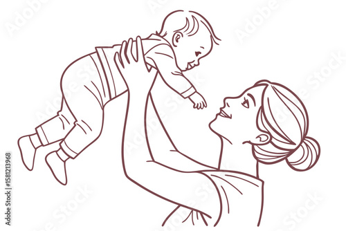 Mother Holding Baby Up Vector on White Background for Family and Love Theme