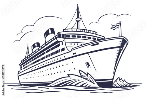 Ocean Cruise Ship Vector on White Background for Vacation and Sea Journey Art