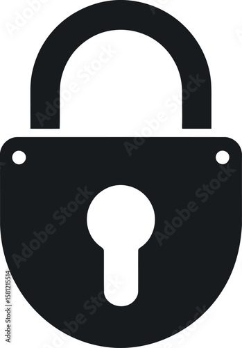 A simple black silhouette of a classic padlock with a keyhole and shackle on a clean white background