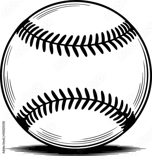Black and White Baseball Line Art Vector Illustration
