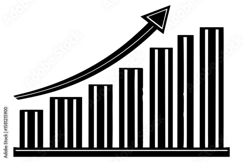 Business graph and bar chart with arrow, illustrating financial market growth and sales profit increase
