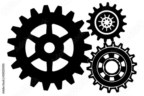 A metallic cogwheel icon represents the essential concept of industrial engineering and mechanical technology