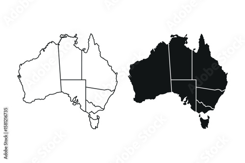 Outline and silhouette maps of australia showing state borders
