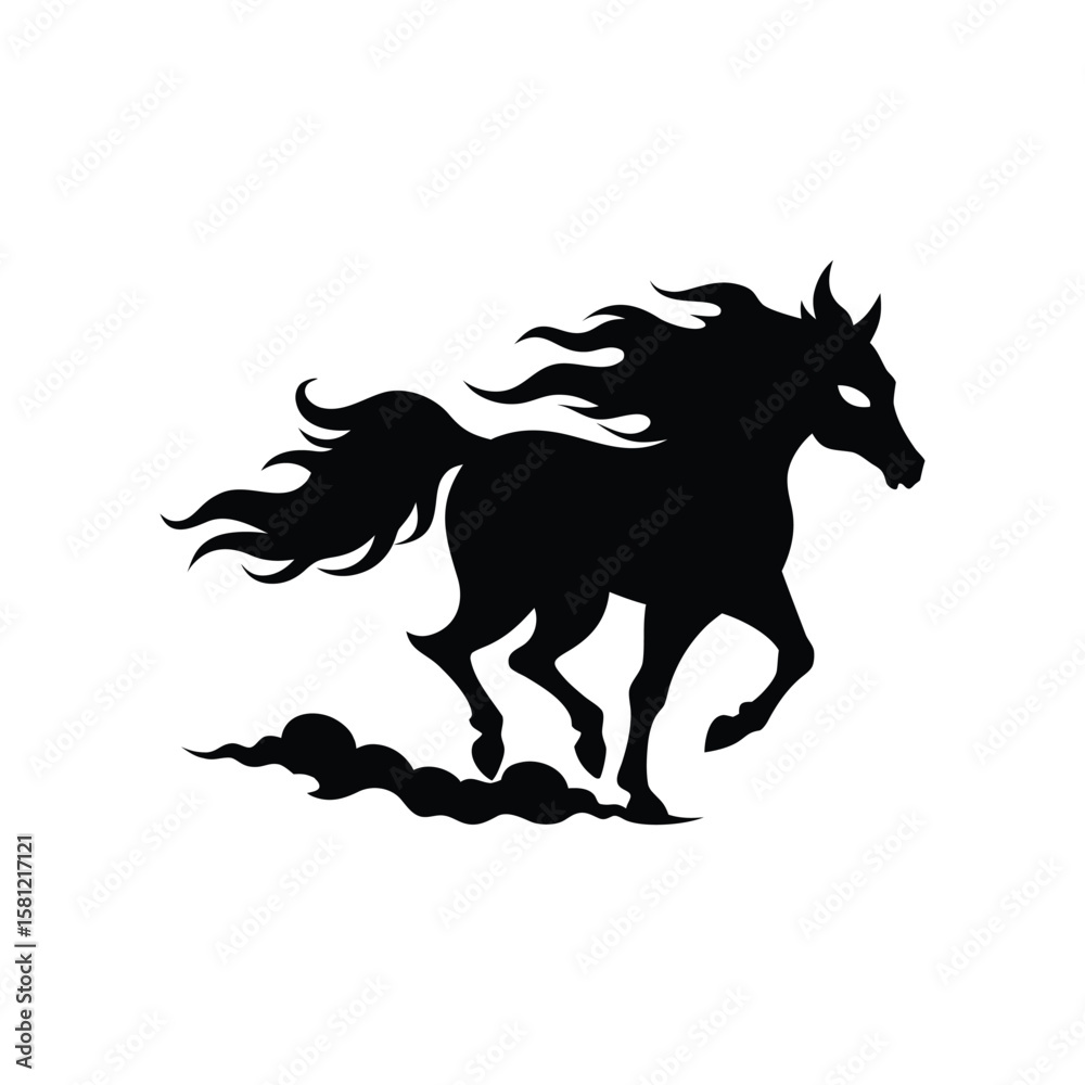 Obraz premium Ghost horse running swiftly through fog Halloween silhouette Vector illustration