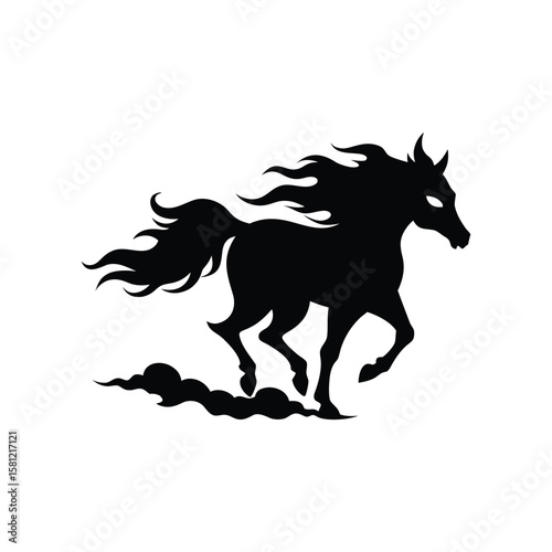 Ghost horse running swiftly through fog Halloween silhouette Vector illustration