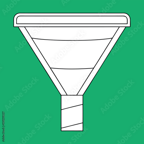 Black and white vector illustration of a funnel on a green background graphic